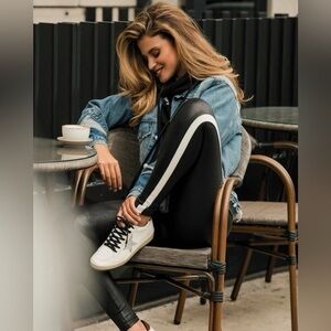 Spanx Faux Leather Side Stripe Leggings in Very Black/White size medium‎